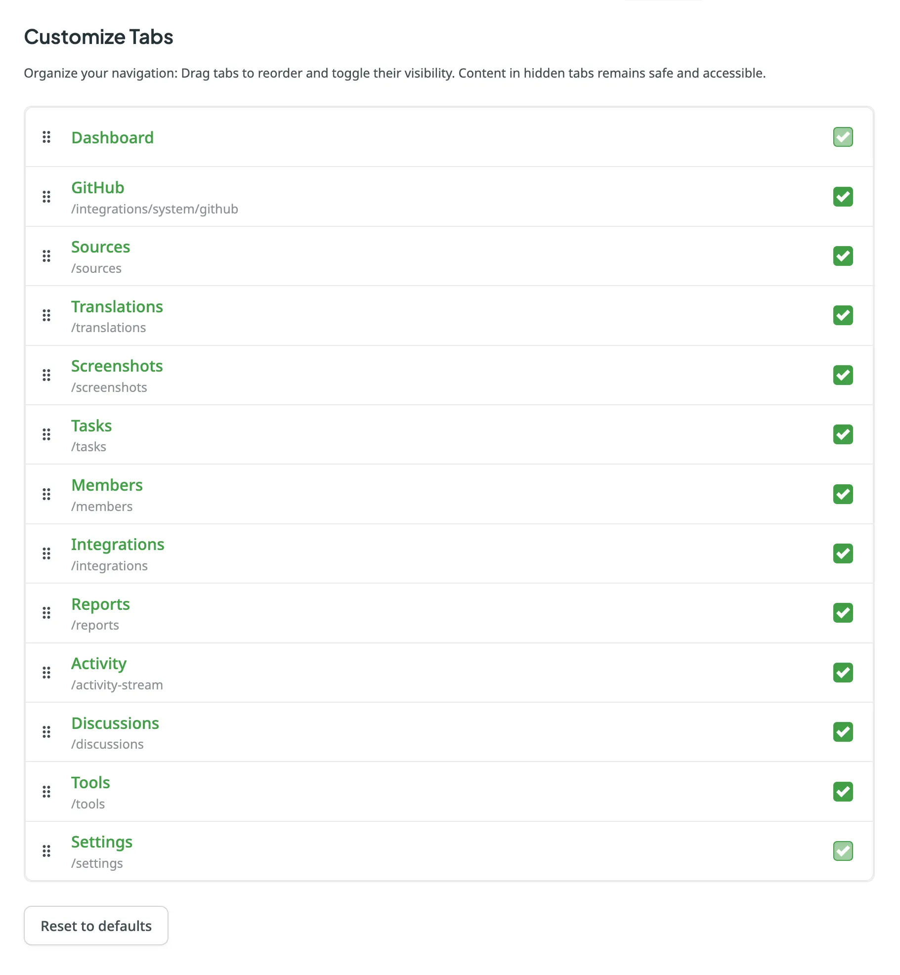 Customize Tabs